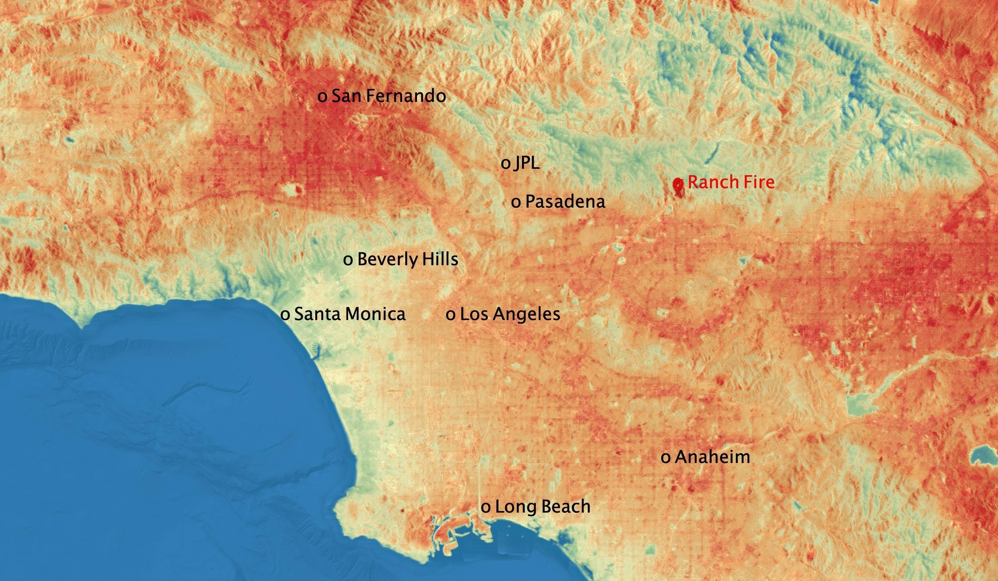 ECOSTRESS land surface temperature over Los Angeles U.S. Geological